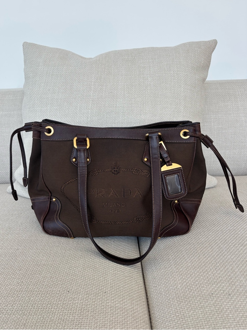 Prada Dark Brown Canvas Jacquard Tote Bag - Picture 8 of 14